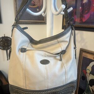 BOC Elegant Cream and Gray Leather Shoulder Bag